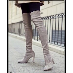 Stuart Weitzman HIGHLAND Stretch Suede Over Knee Boots Tan SZ 9.5 Womens Heeled